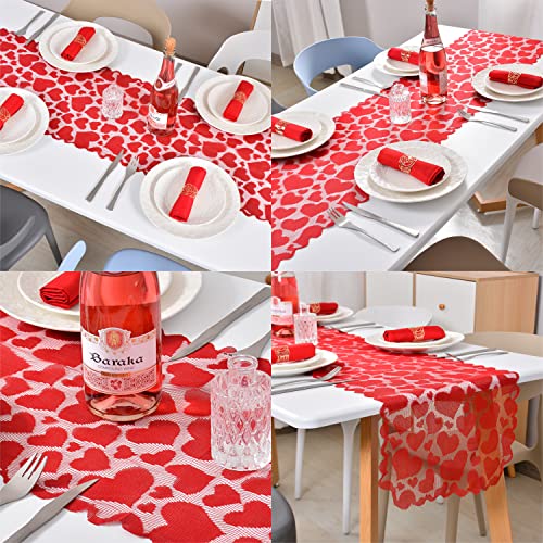 2Pcs Valentine's Day Heart Lace Table Runner,Red Heart Table Decoration Runner,For Wedding Proposal Candlelight Dinner Anniversary Engagement Valentine's Day Party Decor #TOP5