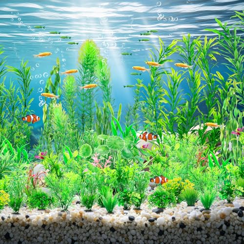 Image of CousDUoBe 53 Pcs Fish Tank Accessories Aquarium Decorations Green Plants, Green Fish Tank Decorations Plant, Fish Tank Decor, Aquarium Decor Plastic Plants