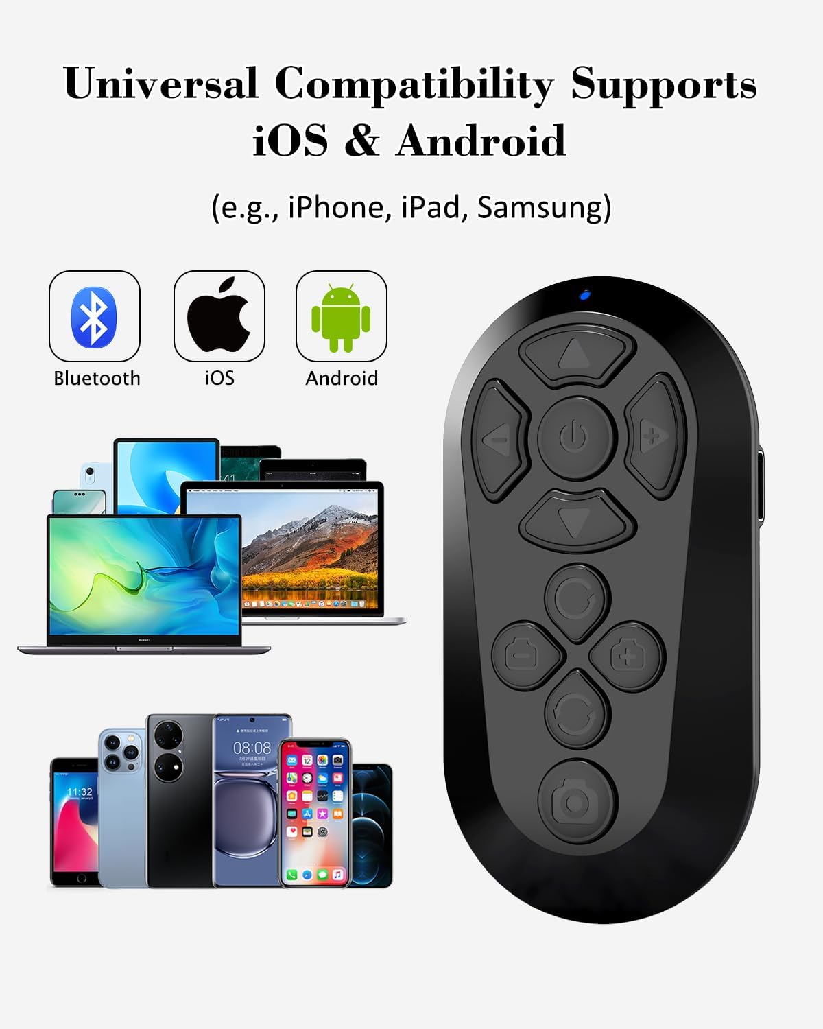 Wireless Remote Controller Compatible with iOS/Android Bluetooth Remote Control for TikTok Scrolling Ideal for Camera/Video Recording/Kindle App (Black)