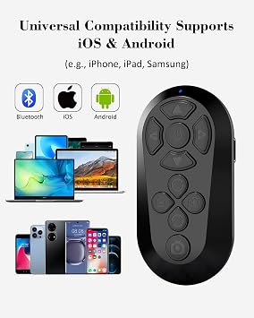 Wireless Remote Controller Compatible with iOS/Android Bluetooth Remote Control for TikTok Scrolling Ideal for Camera/Video Recording/Kindle App (Black)