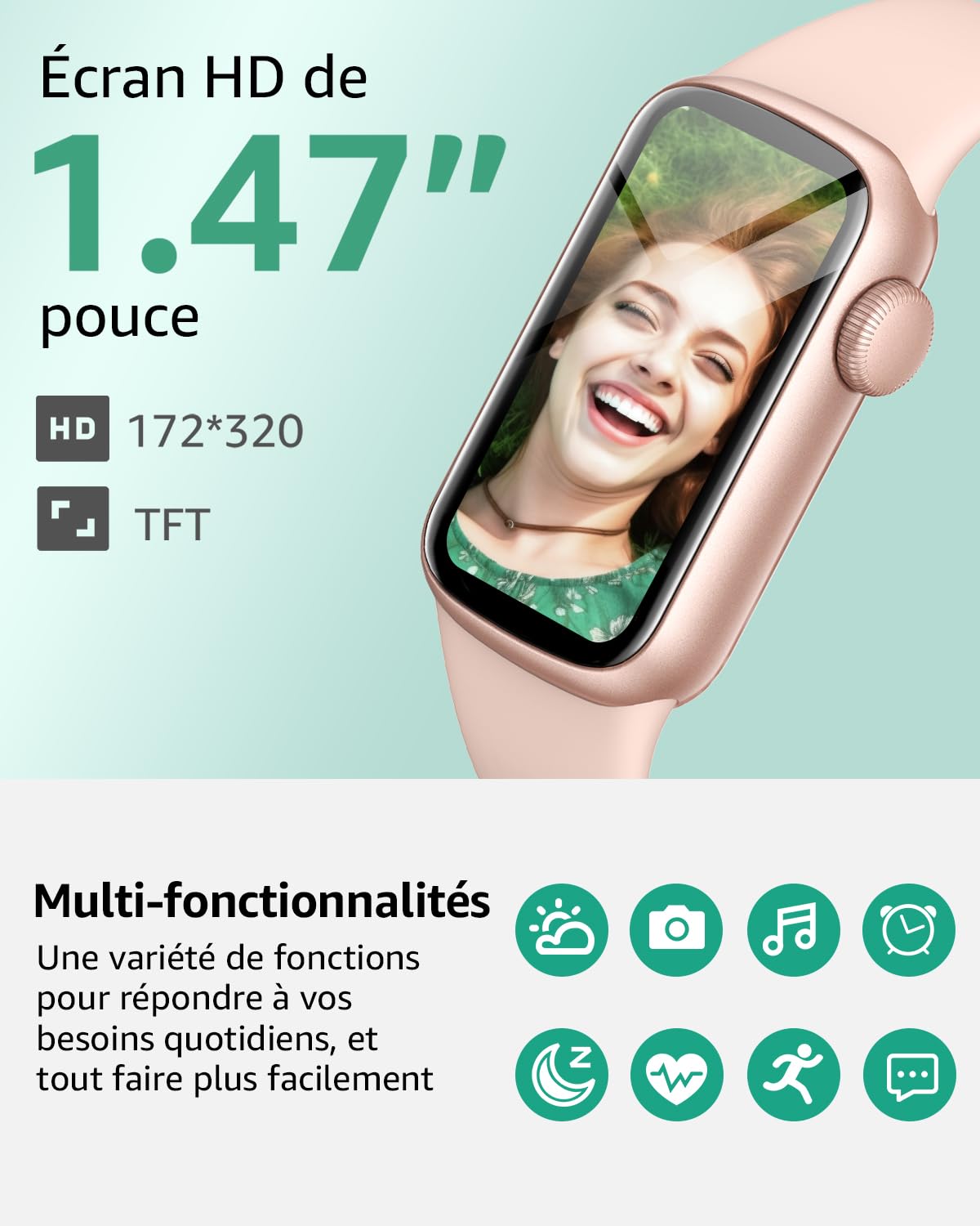 Montre Connectée Femme Homme, 1,47'' Smartwatch avec 137+ Modes Sportifs, Fitness Tracker avec Cardiofréquencemètre, Sommeil, Podomètre, Etanche IP68, Montre Intelligente pour Android iOS