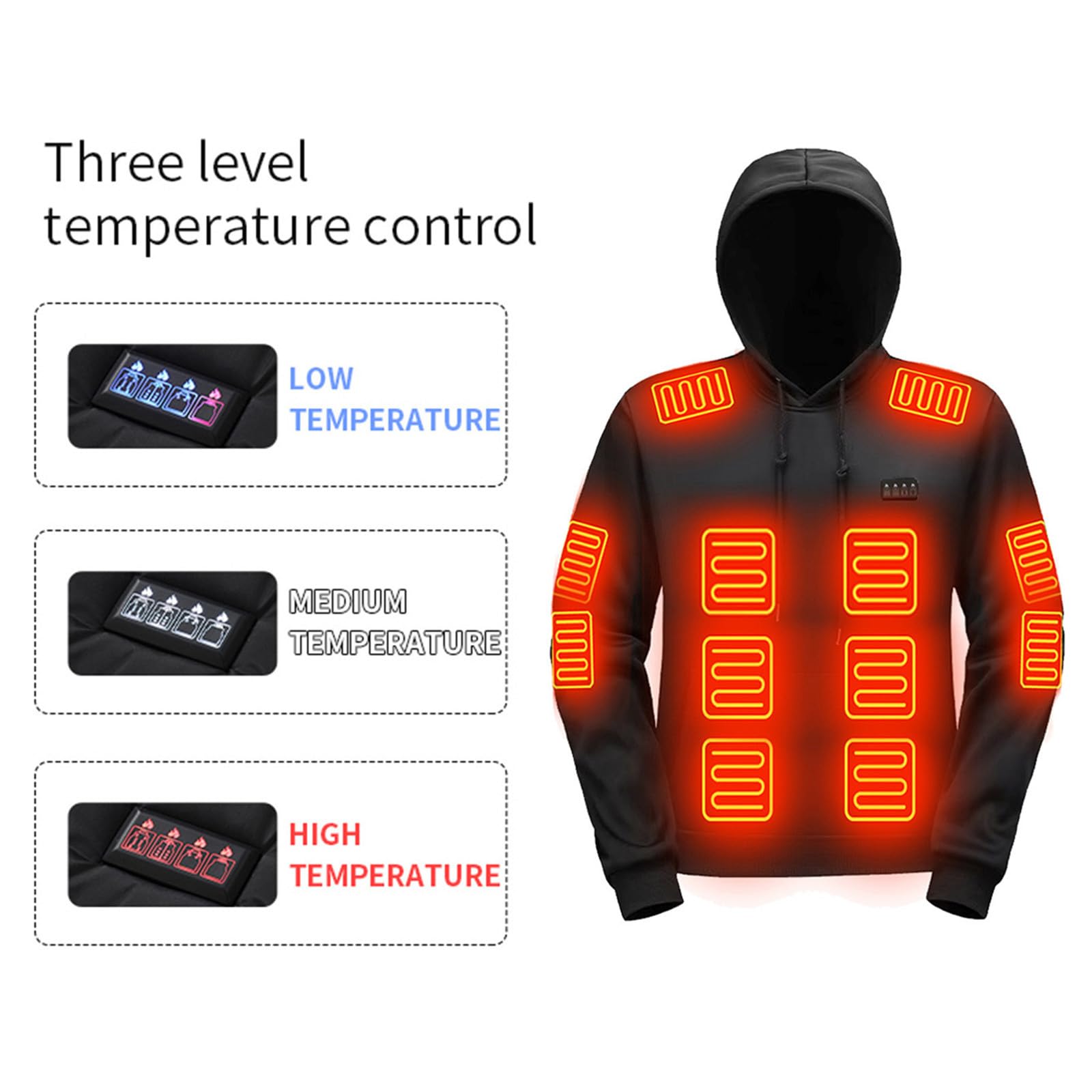 Beheizbare Hoodie Herren Winter Beheizbarer Pullover Warm Kapuzenpullover