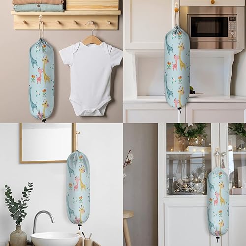 Miniatura 6 de Kawaii - Soporte para bolsas de plástico de jirafa infantil, soporte de pared para bolsa de comestibles, organizador de bolsas de basura
