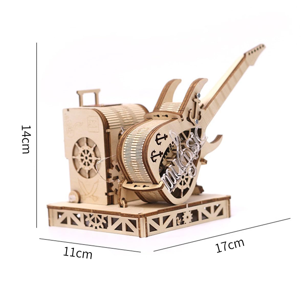 Kit di costruzione in legno 3D, carillon per chitarra, trasmissione meccanica, modello in legno per adulti, da costruire, decorazione per la casa, regalo di compleanno di Natale (150 pezzi)