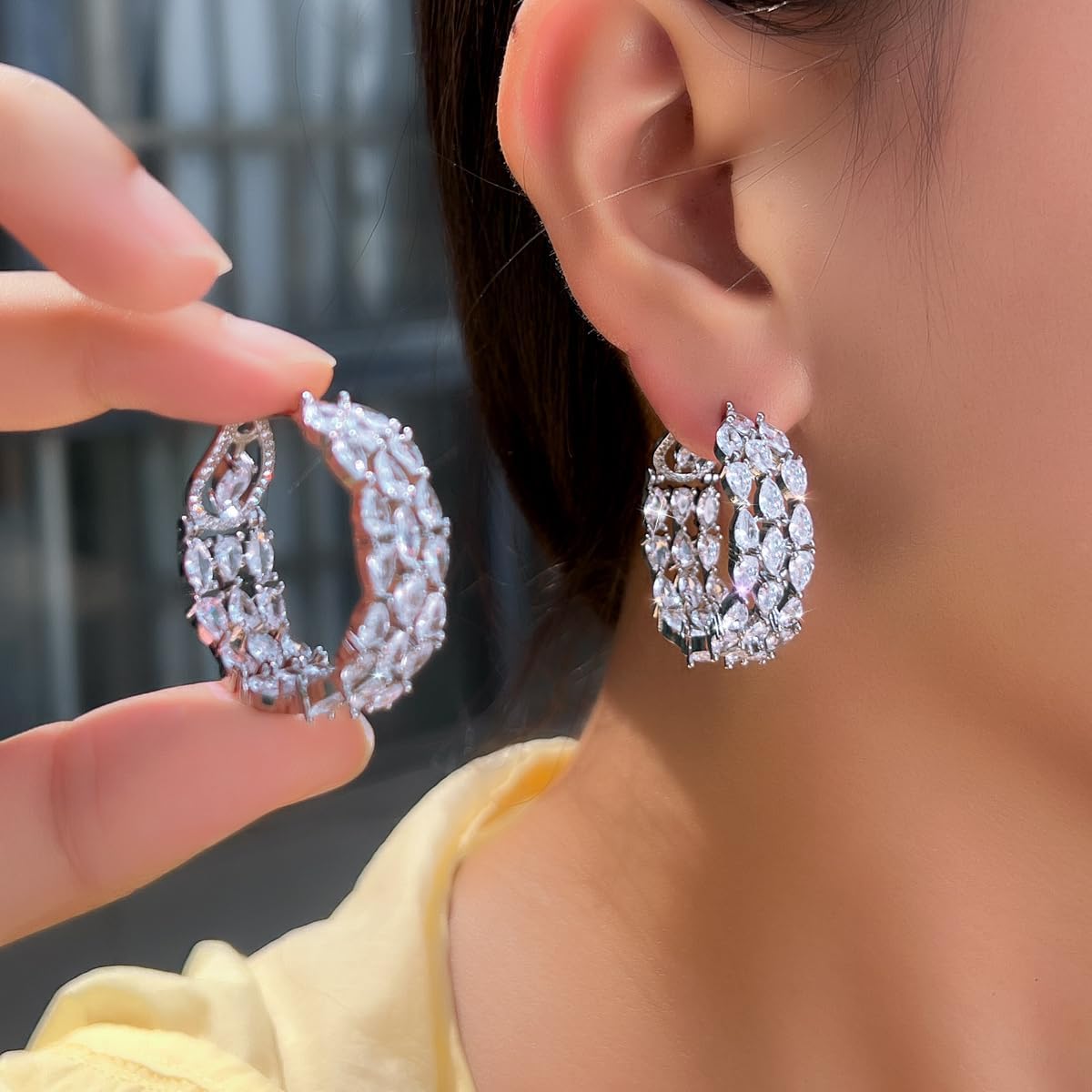 Luxury Double Sided Cubic Zirconia Hoop Earrings, Big Round Statement Dangle Design for Wedding, Women Party Jewelry - Image 2