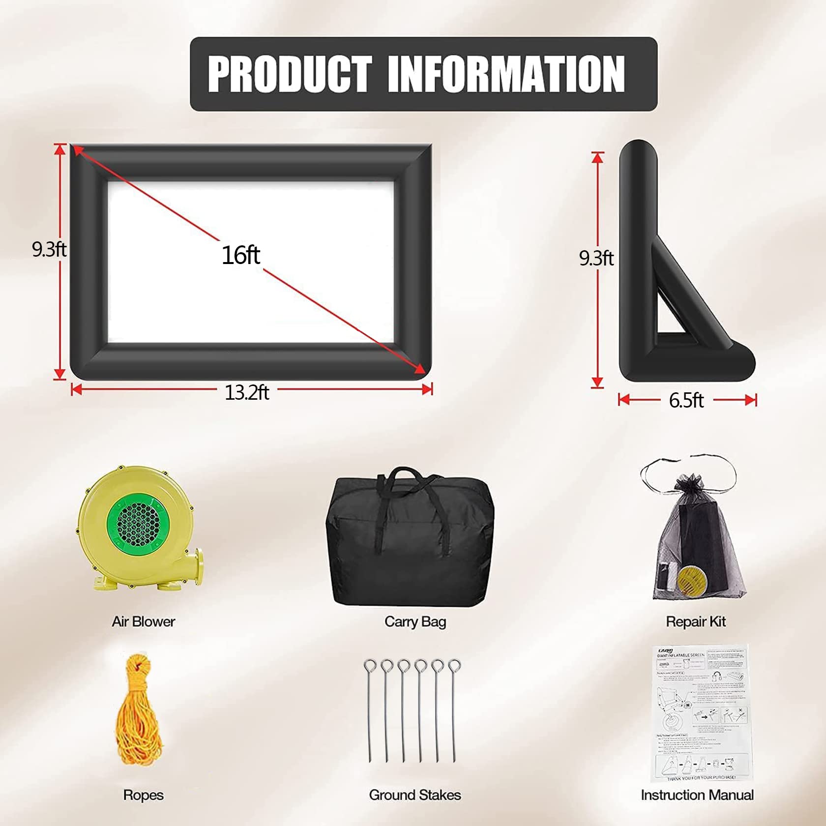 Schermo Cinematografico Gonfiabile da Esterno - Schermo Gigante HD da 9x7 M per Proiezioni, Feste, Eventi E Cinema Allaperto - Perfetto per Serate di Cinema in Giardino 7x5.5m 0