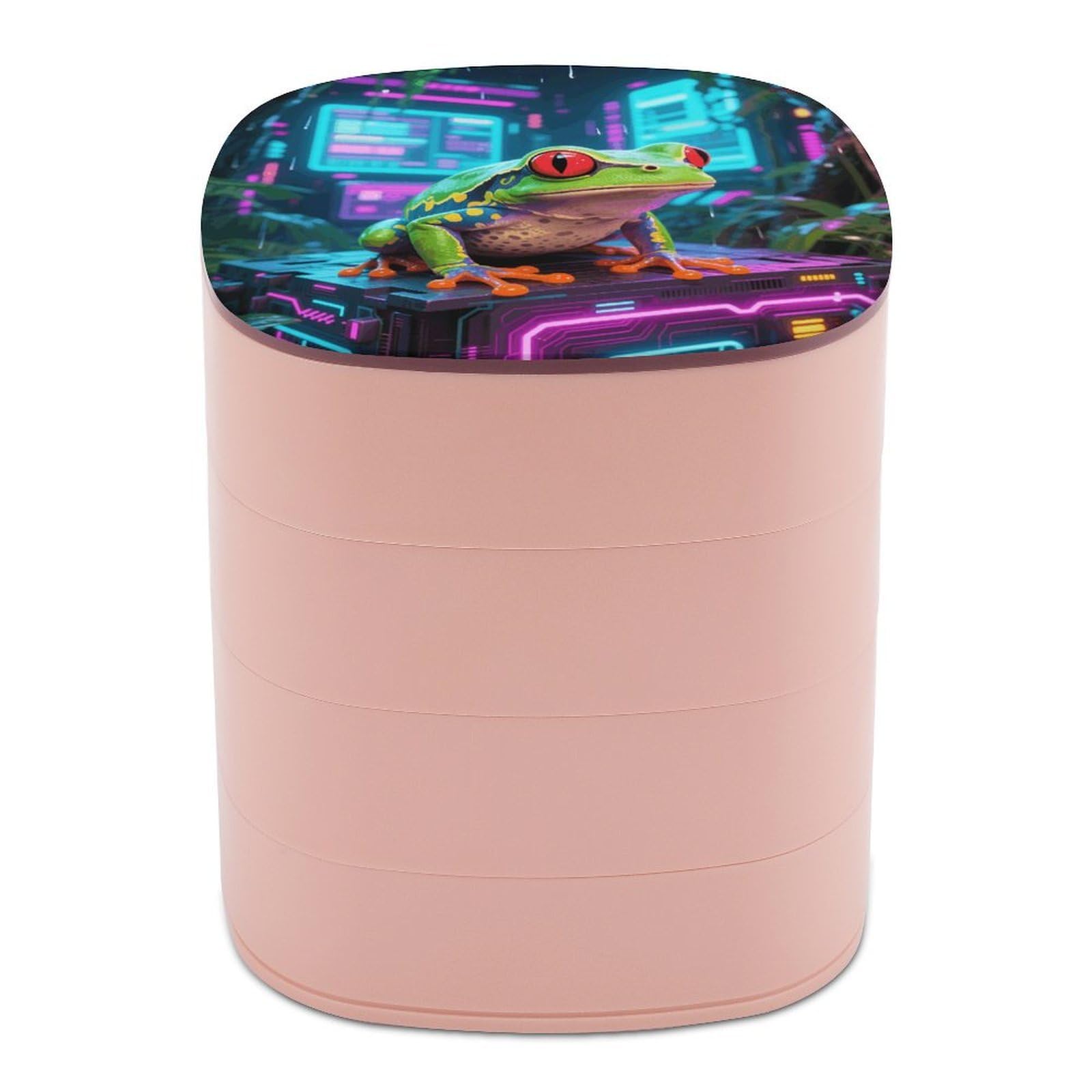 VstaDank Frog Jewelry Box with Mirror 4-Layer Rotating Jewelry Tray Case Portable Jewelry Case Trinket Boxes Trinket Cases Travel Jewelry Organizer Earrings Storage Box