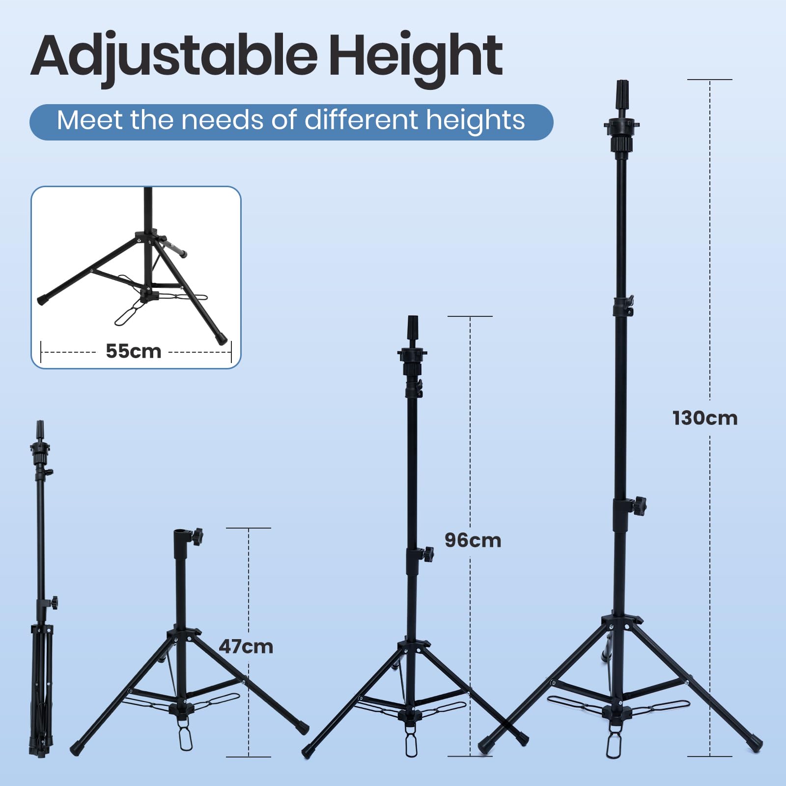 Neverland Beauty Wig Stand Tripod with Foot Pedal Adjustable Manikin Mannequin Head Holder Hairdressing Training Stand Black(47-130 CM) - Image 2