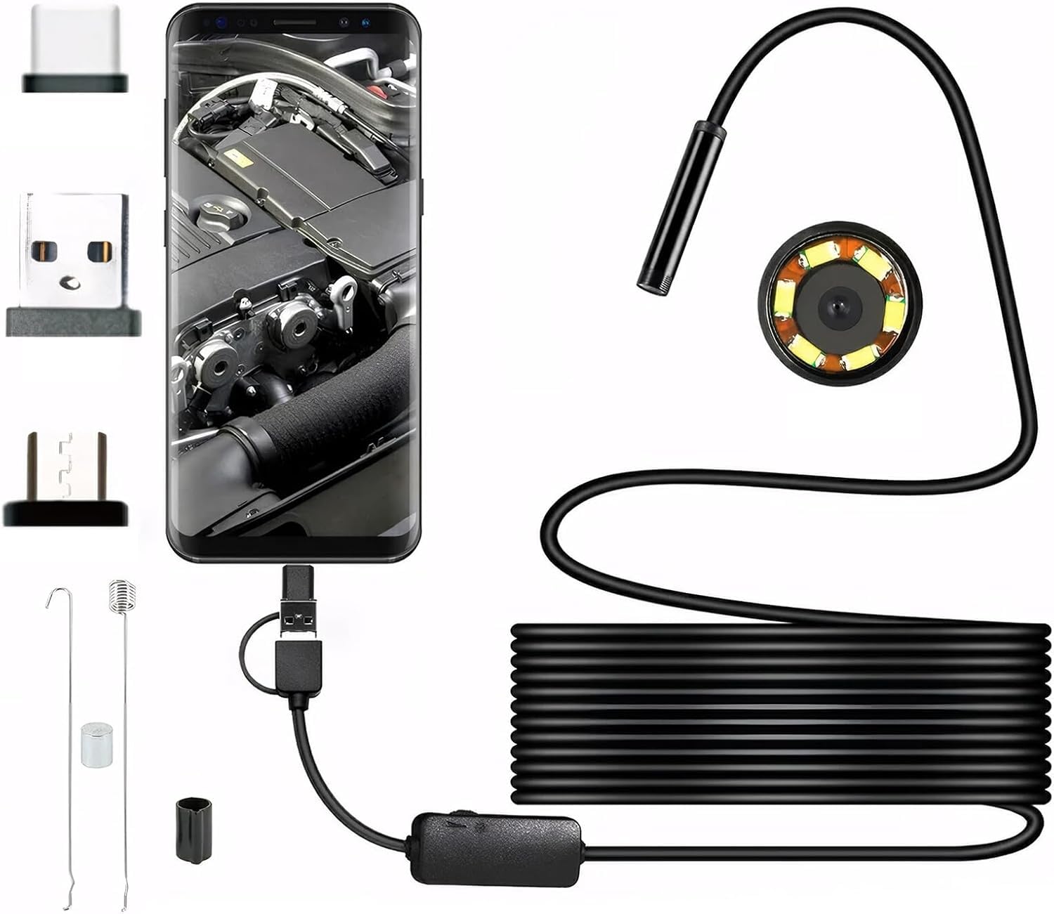 Clefairy Endoscope Inspection Camera, 720P Flexible Rigid Endoscope, 6 LED Borescope, USB No WiFi Inspection Camera, IP67 Waterproof Tube Sink Drain Cameras for Android Most Phone, PC, Samsung, 6.5FT-image-40