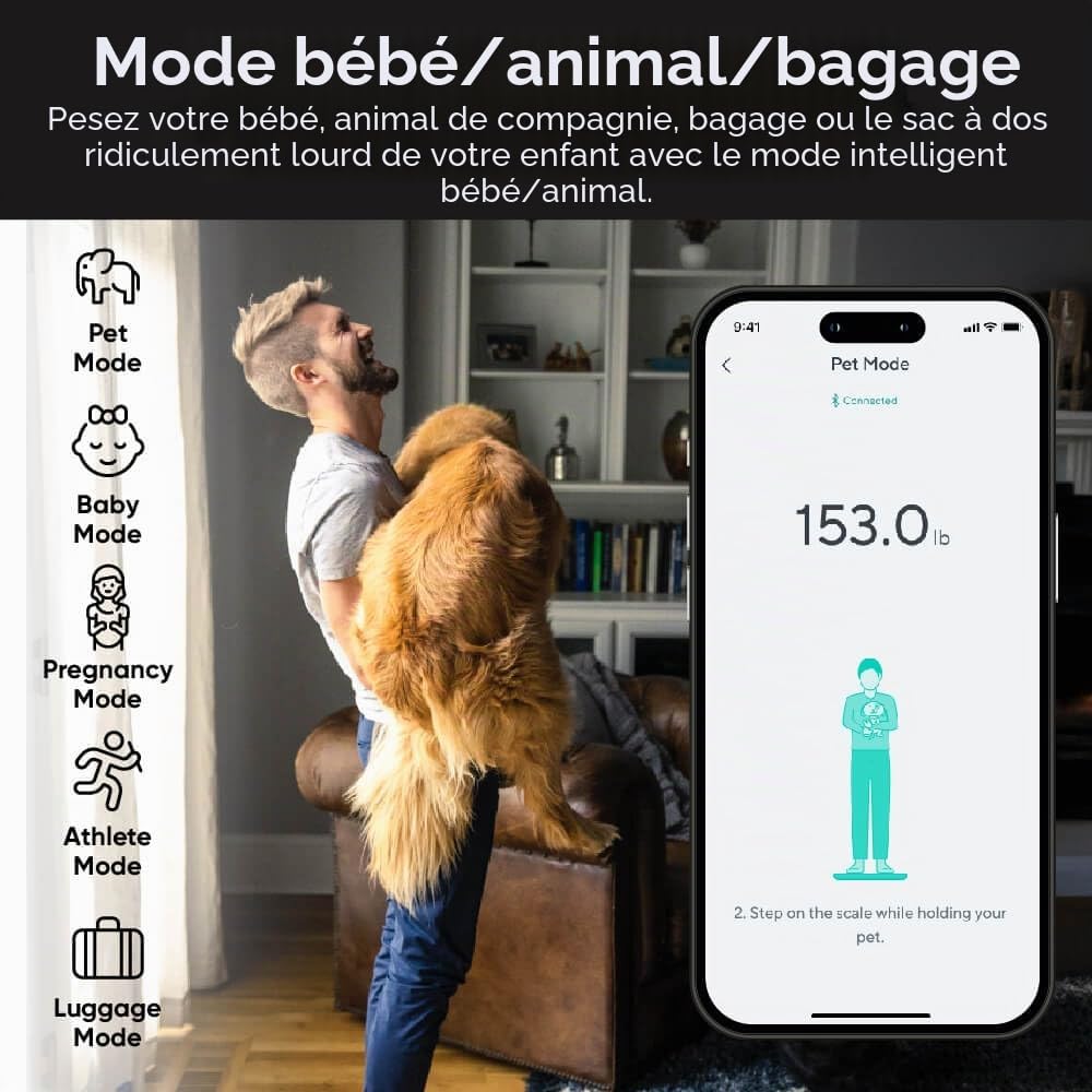 Ultra, balance intelligente avec écran couleur de 10,9 cm, pèse-personne numérique pour poids corporel, IMC, composition de la masse musculaire, Wi-Fi et Bluetooth, avec fréquence cardiaque, 181,4 kg