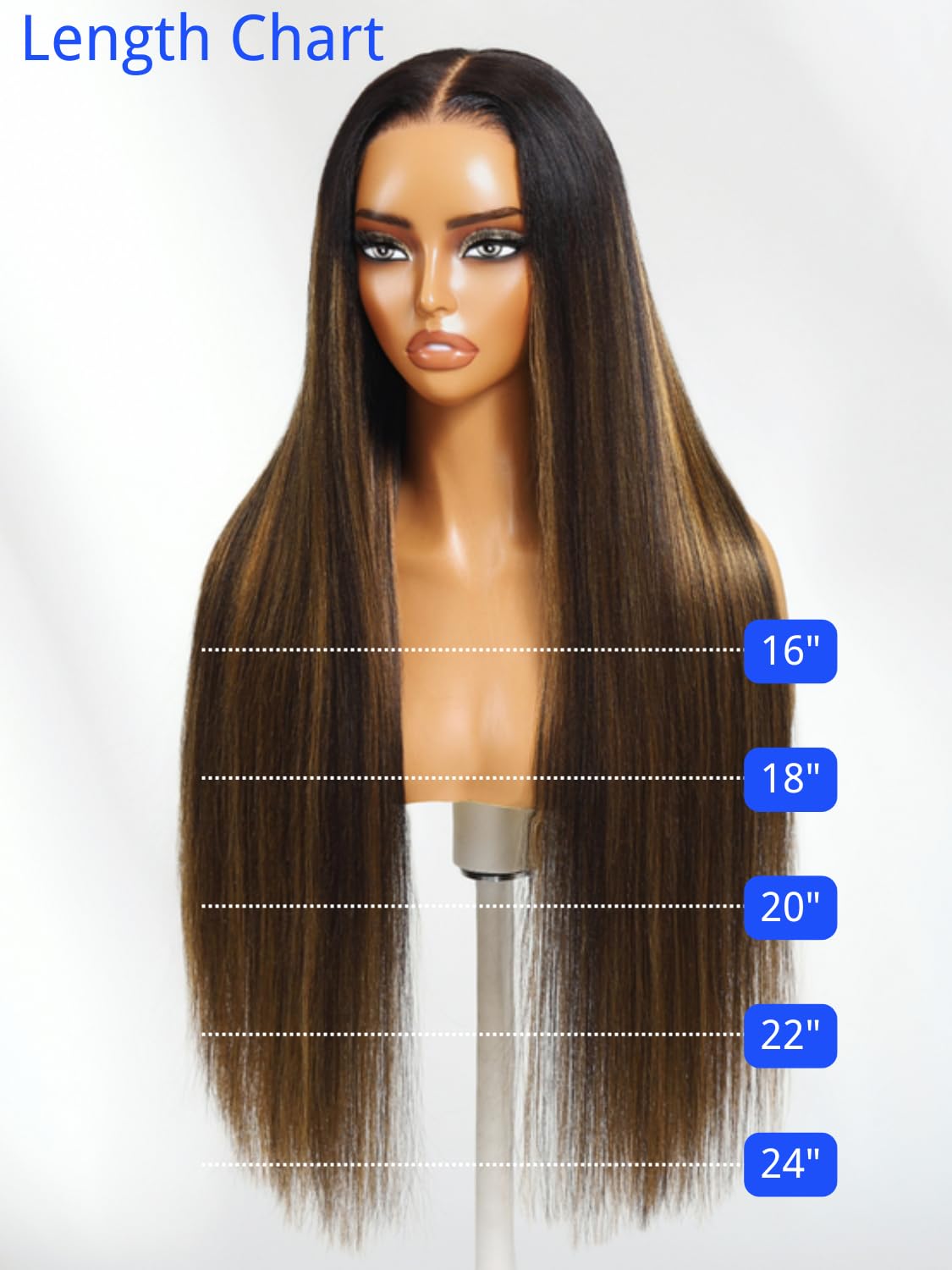 Nadula Chestnut Brown Ombre Yaki Straight Lace Front Wig Human Hair 13x4 HD Pre Plucked Glueless Wig with Elastic Drawstring, Pre Cut Invisible Knots, Light Yaki Bye Bye Knots Wig 20 Inch