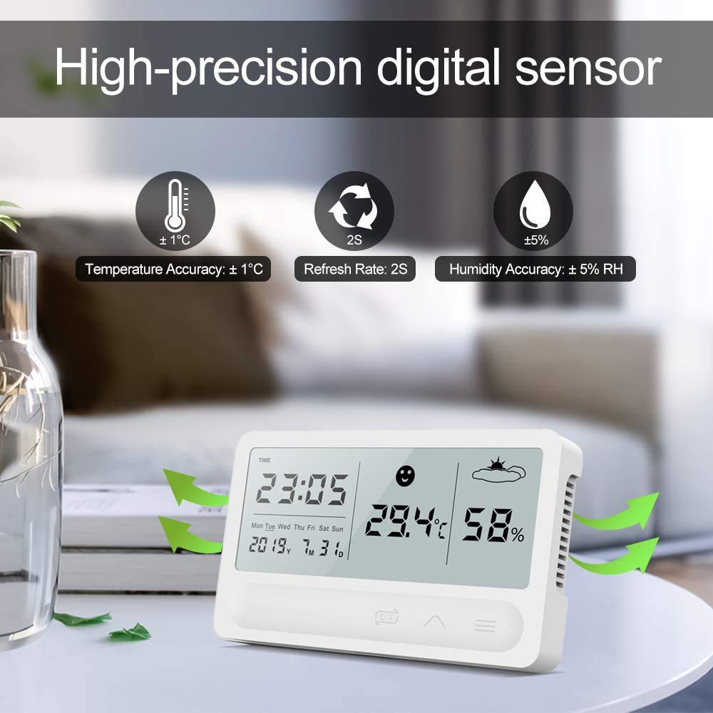 Station Météo Intérieure - Thermomètre Hygromètre Digital LCD - Rechargeable USB - Prévisions Et Réveil