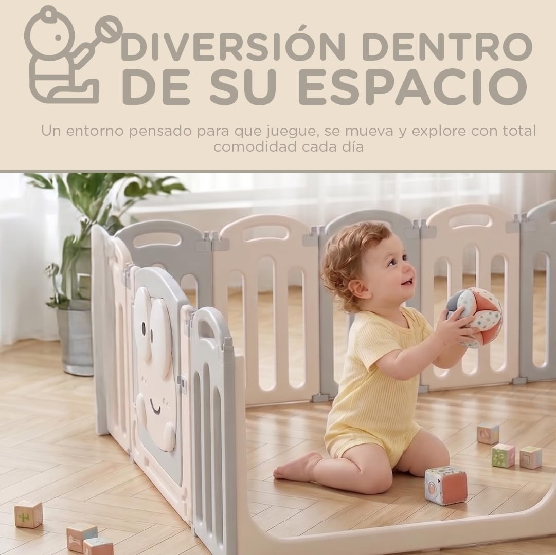 Parque Infantil 185x154cm Corralito para Juegos de Bebe Plegable con Puerta LED y Canasta con 20 Bolas y Paneles de Seguridad HDPE Sin BPA Parque Bebé Interior y Exterior Rana Desarrollo Gateo