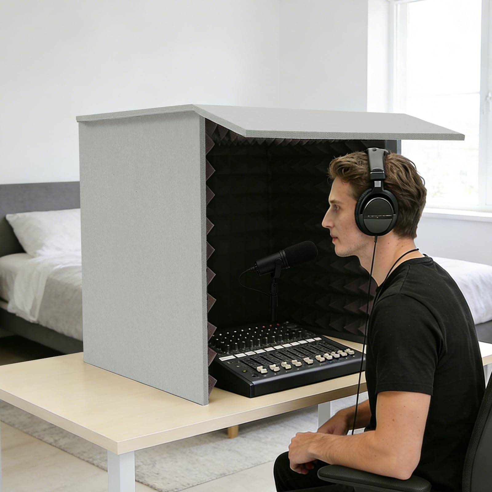 Tragbare Gesangskabine aus hochdichtem Akustikschaum Schalldichte Isolationskabine für Mikrofon Aufnahmeausstattung zur Geräuschreduzierung im Home Studio und Streaming