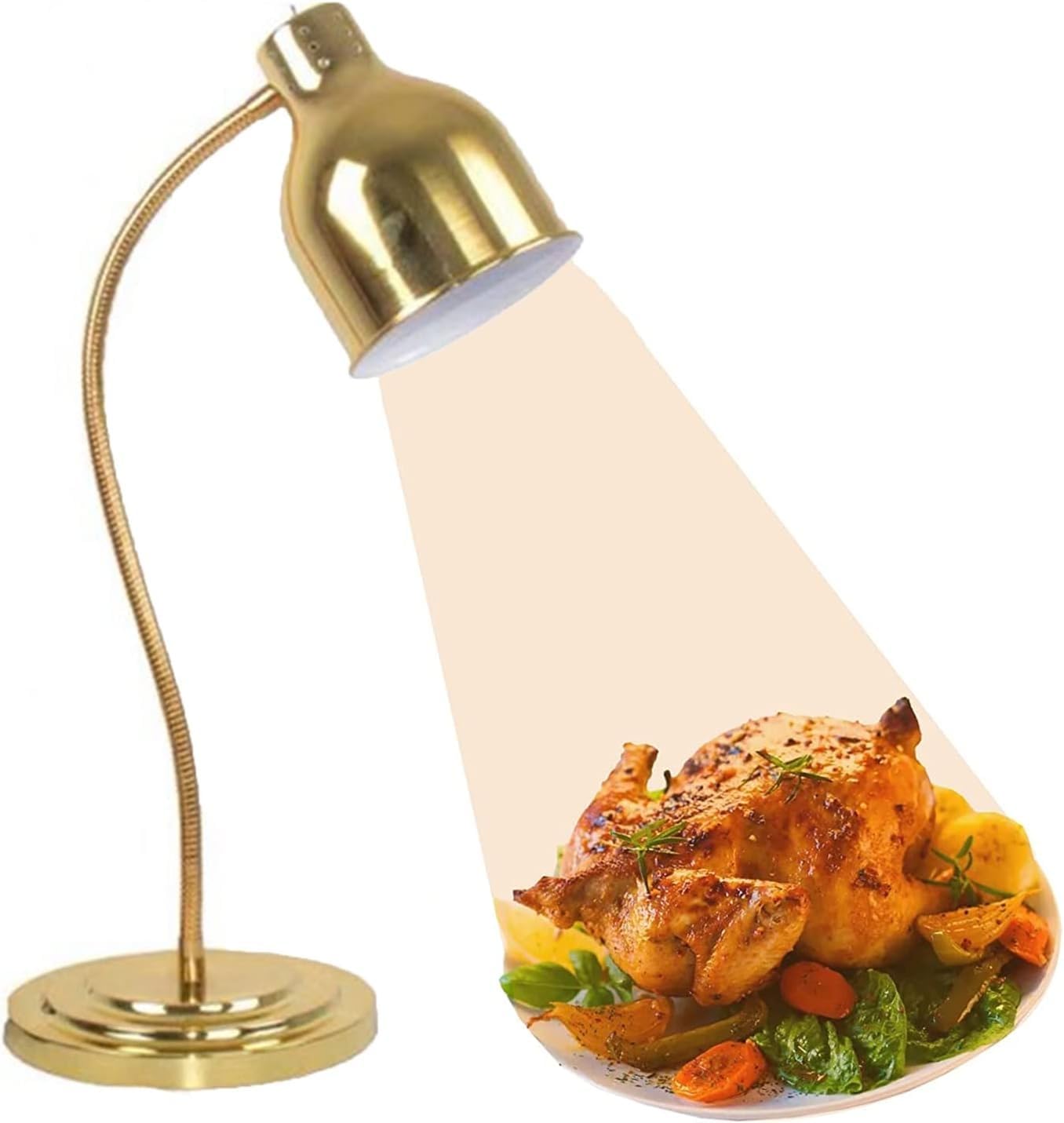JKJZSALJ Commercial Food Heat Lamp With 250W Bulb, Single Head Warming Light For Buffet Restaurant Home Hotel Catering,Gold