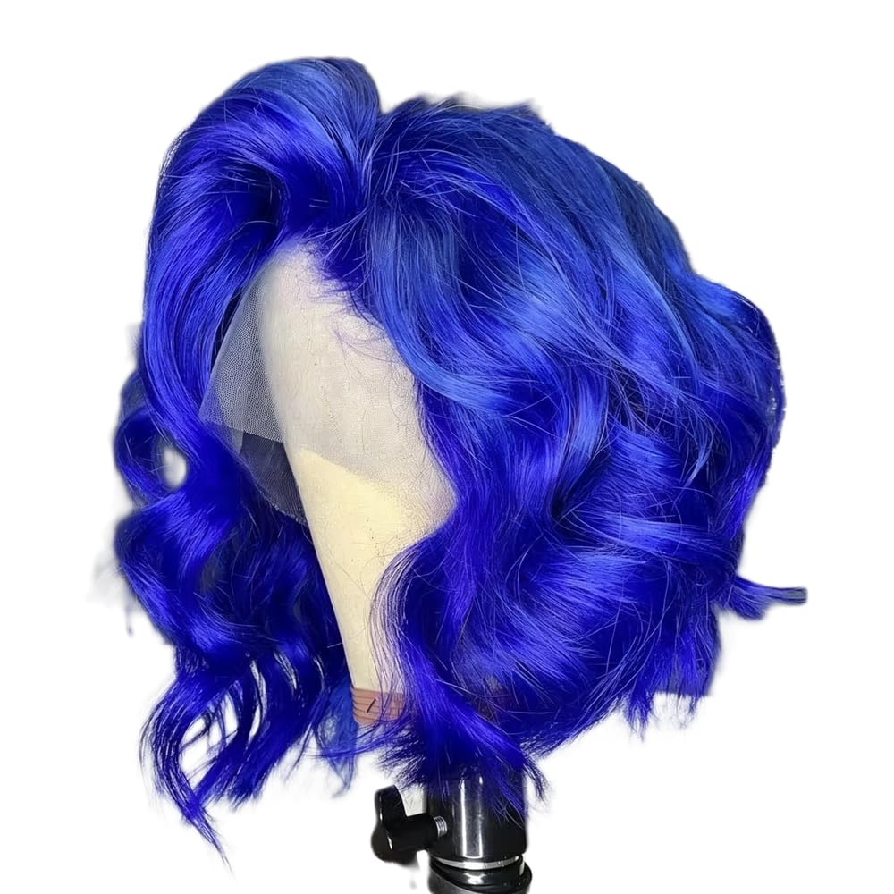 Haarpflege Blaue Kurze Gewellte Bob-Perücke Mit Spitze Vorne Hitzefaserhaar 30,5 Cm Für Den Täglichen Gebrauch