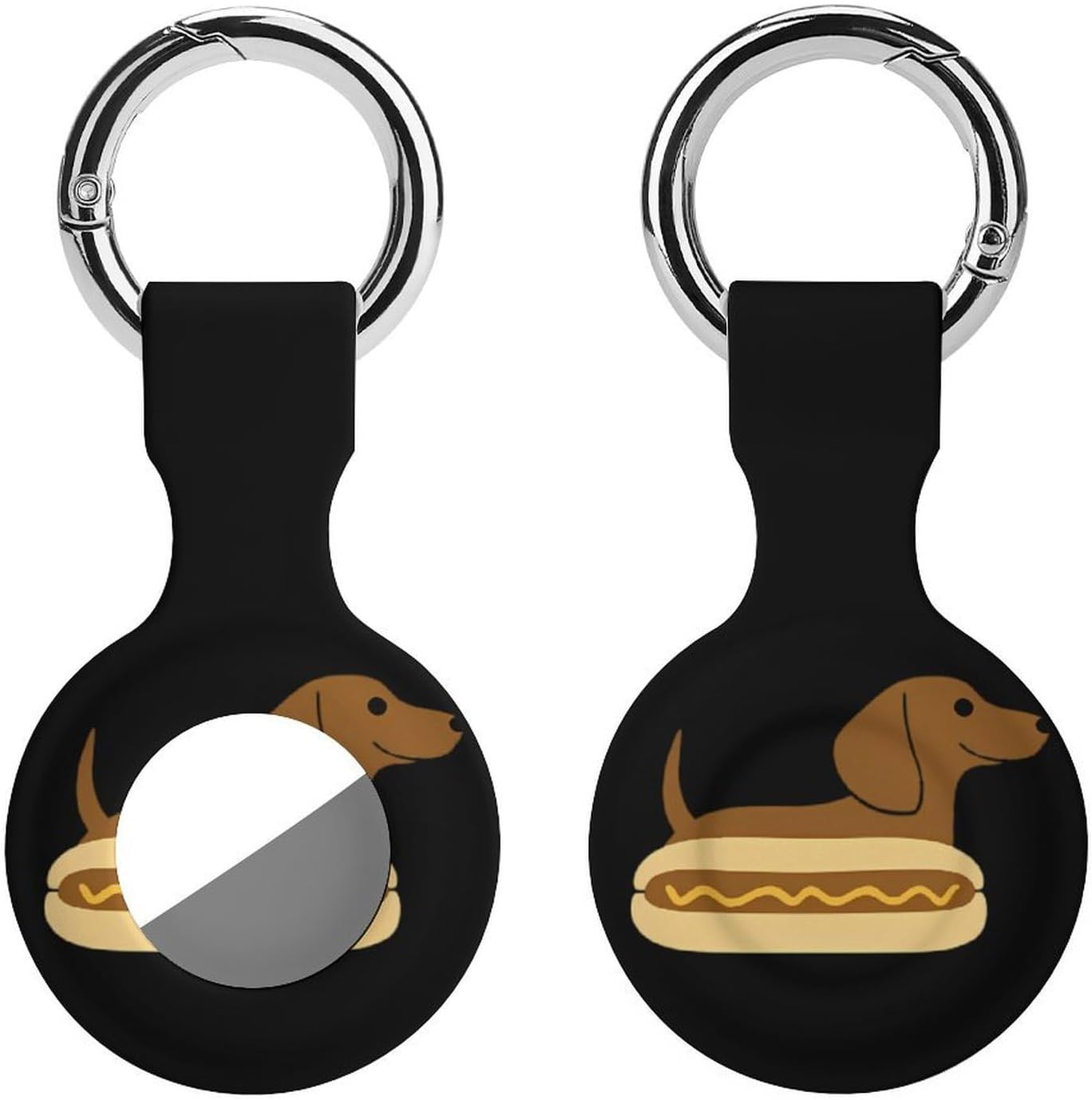 Dachshund in Hot Dog Bun with Mustard Funny Cover Compatible with AirTag Case Protector GPS Tracker Holder with Keychain