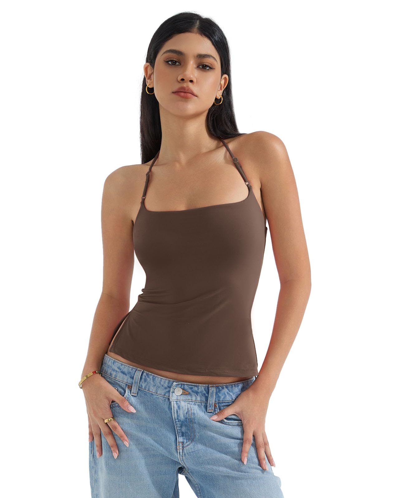 SUUKSESS Women Halter Double Lined Tank Top Backless Going Out Camisole Crop Top