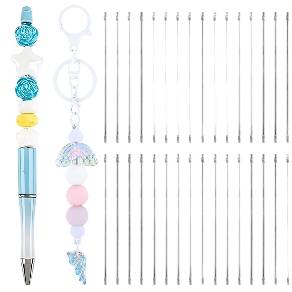 SUNNYCLUE 1 Box 50Pcs 97mm Metal Beadable Pen Rods Pen Extender Rods Bulk Silver 2mm Thin Metal Wire Replacement Change Length Charms Bars for Diy Keychain Repair Craft Making Findings Supplies Women