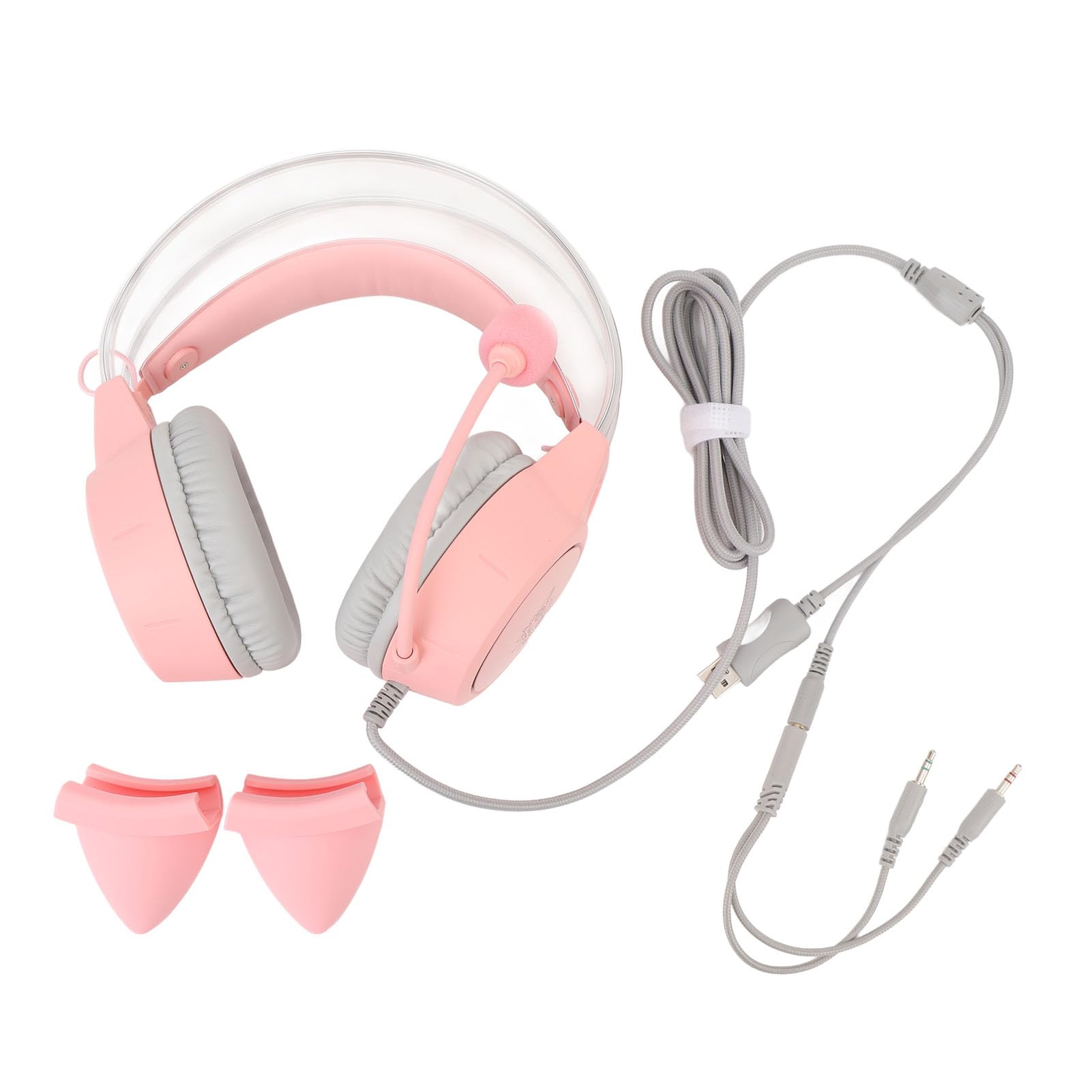 Katzenohr-Kopfhörer, 3,5 Mm Kabelgebundenes RGB-Stereo-PC-Gaming-Headset mit Mikrofon, Regenbogen-RGB-Beleuchtung und Virtuellem Surround-Sound, Leichte Over-Ear-Kopfhörer