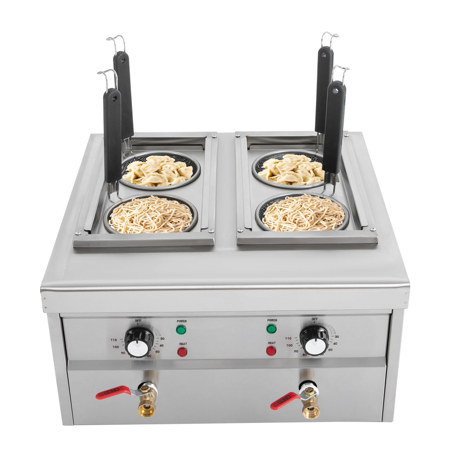 Fornello per pasta professionale, fornello elettrico con 4 cesti per pasta, 2 coperchi, 2 impostazioni di temperatura separate, cottura per pasta, in acciaio inox, comoda macchina per cucinare la