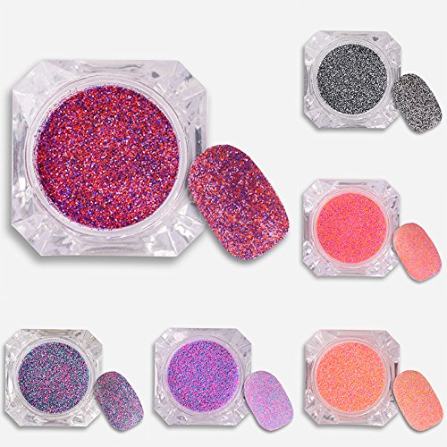 6 Boxes Sandy Sugar Nail Glitter Set Mixed Color Manicure Nail Art Glitter Powder Dust Kit s UV LED Nail Gel Polish