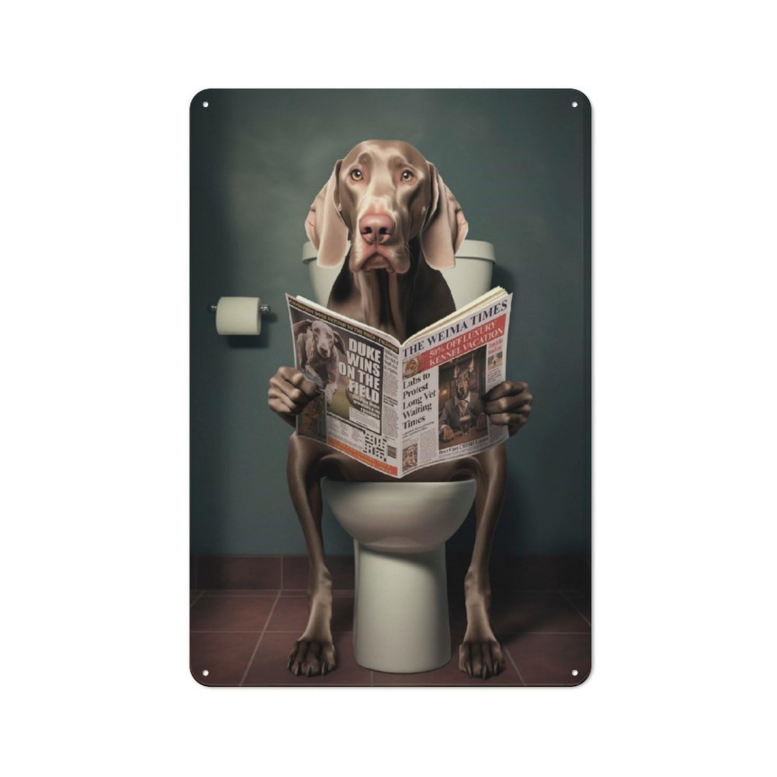 Junmoney Weimaraner On The Toilet Vintage Metal Sign 30X20cm For Café Or Restaurant, Suited To Restaurant Decor Fans