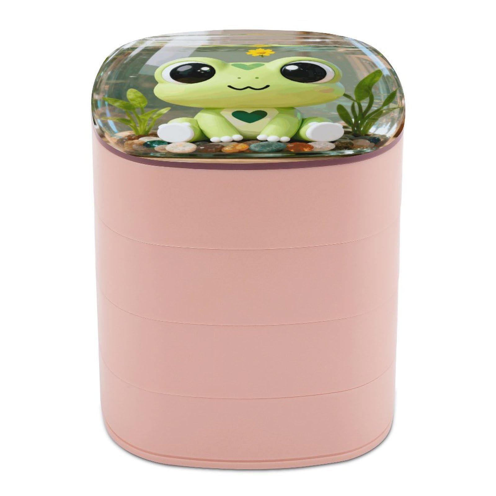 VstaDank Frog Jewelry Box 360° Rotatable Jewelry Organizer 4 Layers Jewelry Case with Lid Fashion Portable Earring Holder for Bracelets Rings Bracelets Vanity