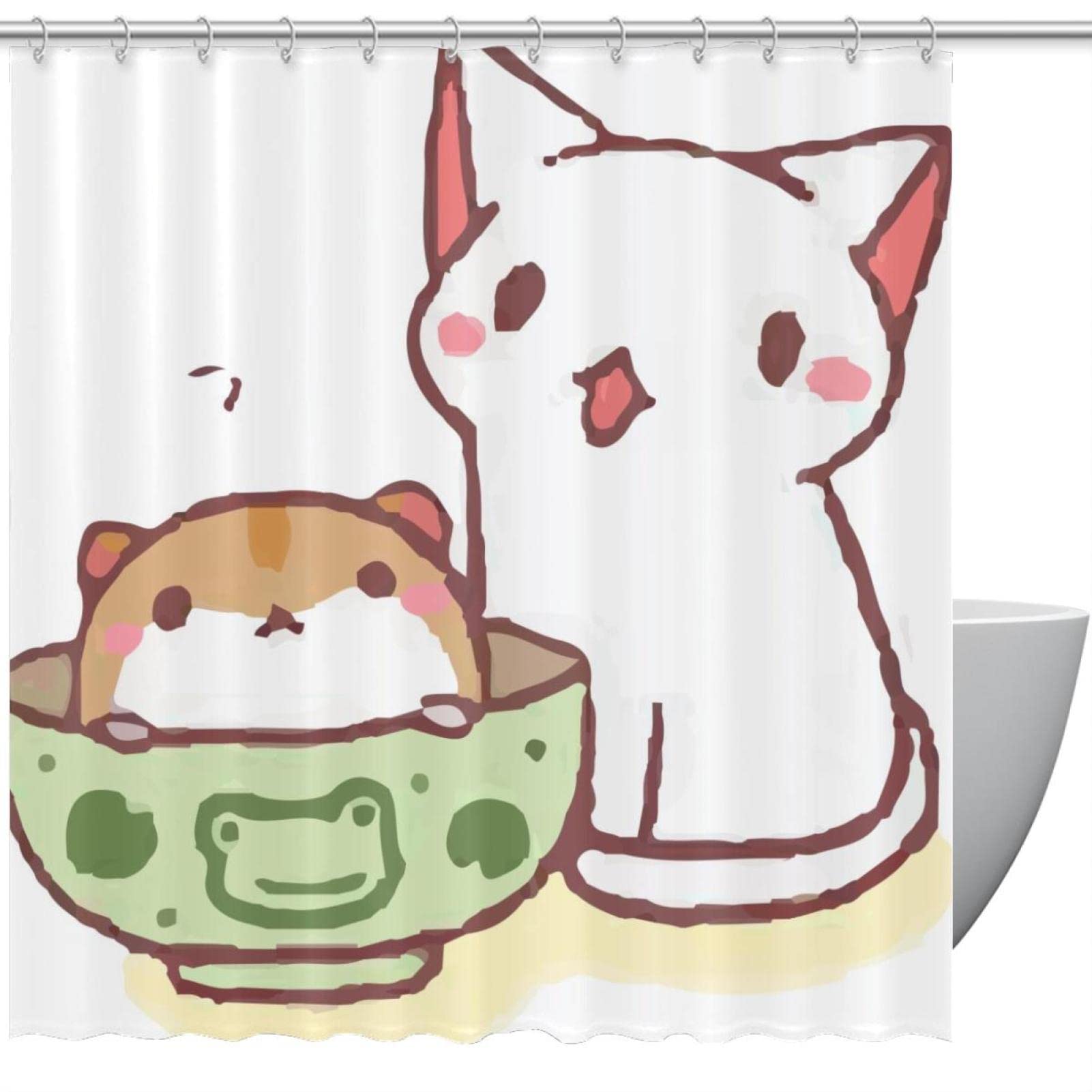 Rideau de douche motif chat imperméable 168 x 183 cm lavable