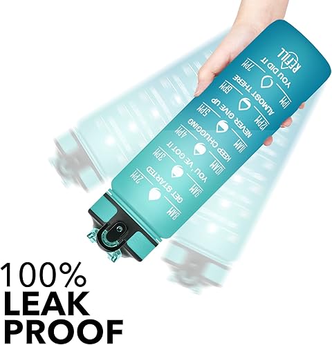 Miniatura 3 de HYETA Botellas de agua de 32 onzas con tiempos para beber y popote, botella de agua motivacional con marcador de tiempo, a prueba de fugas y sin