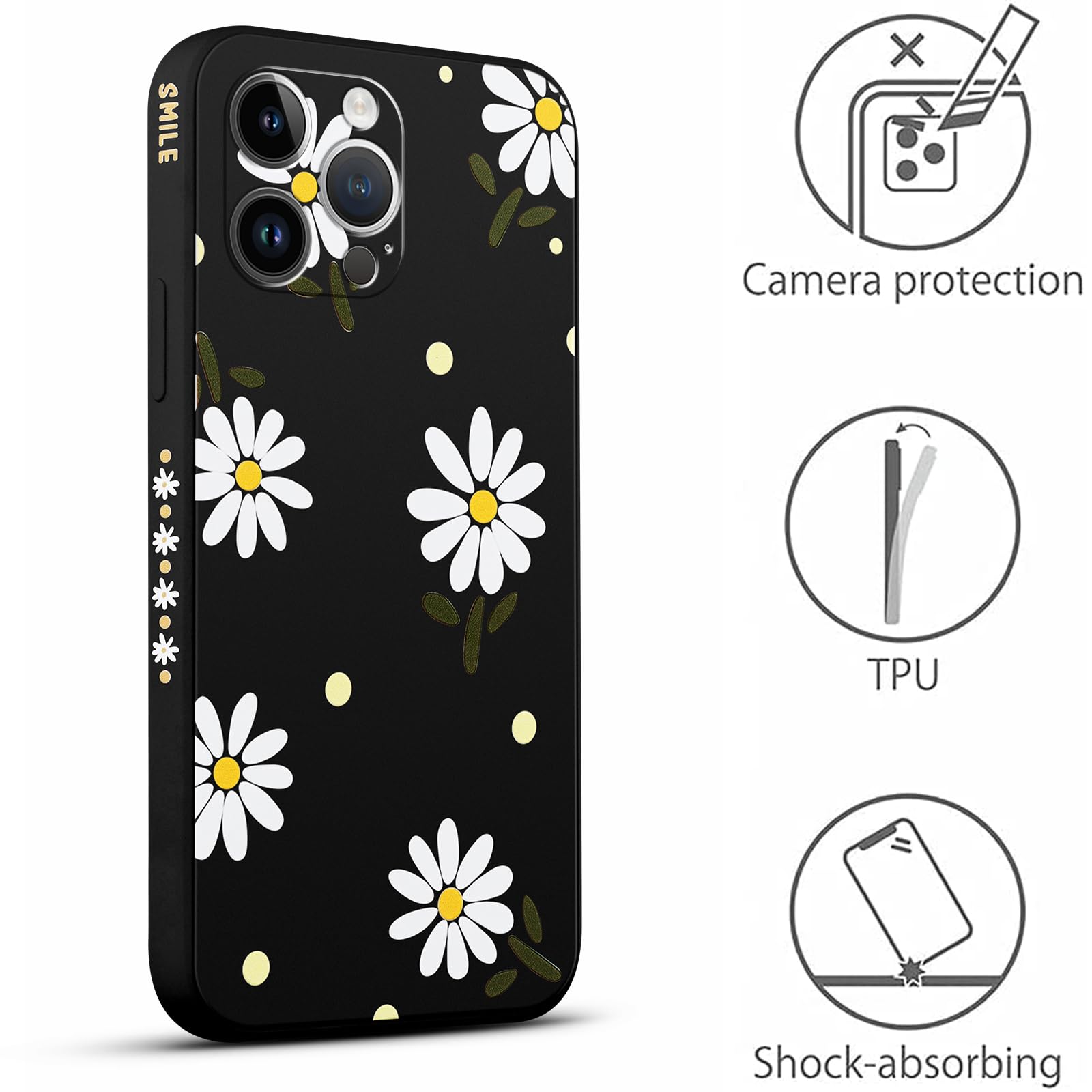 Cover Per IPhone 14 6,1 Pollici In Silicone Morbido Con Fiori Margherita, Design Aesthetic Beige, Protezione Antiurto Con Bordi Rialzati Per Ragazze