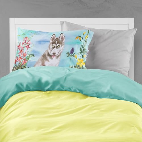 Miniatura 2 de Caroline's Treasures CK1258PILLOWCASE - Funda de almohada de tela de primavera gris siberiano Husky estándar, ligera, súper suave, fácil de cuidar,