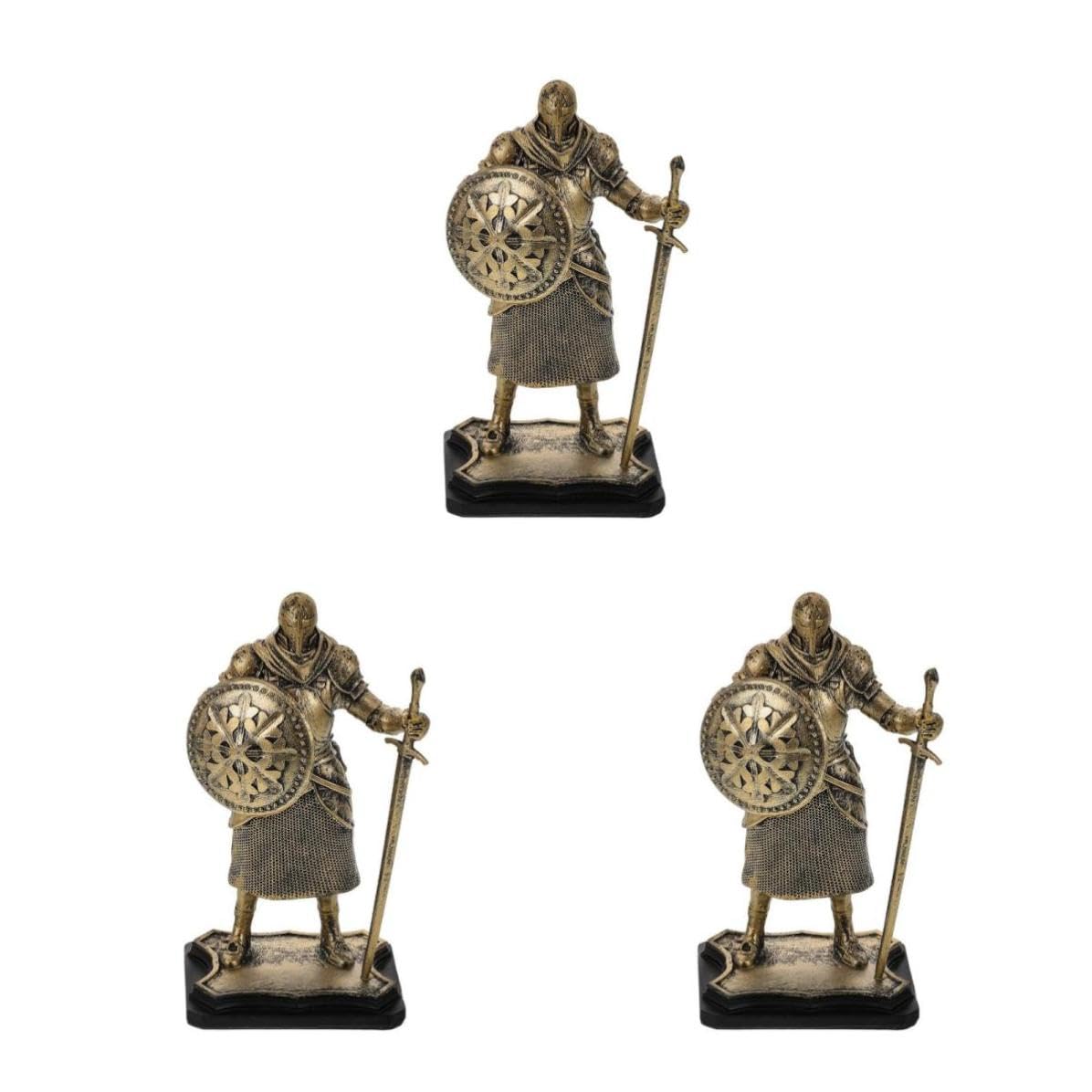Operitacx 3 Piezas Figura de Resina Dorada de Caballero Medieval para