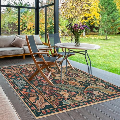 Albodanl Floral Easy Jute Rugs 5x7, Washable Outdoor Patio Carpet