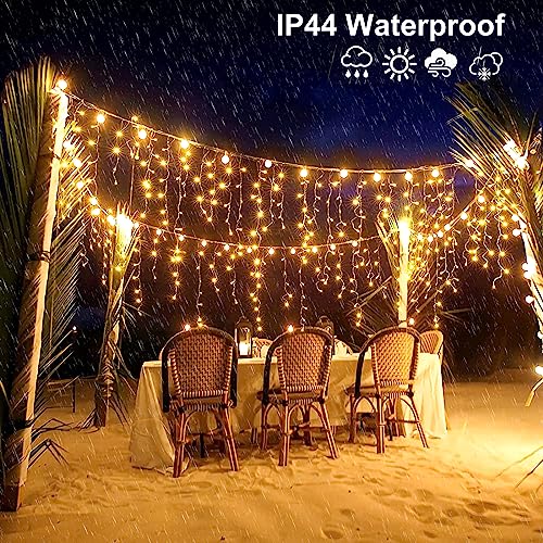 Nielfoi 132Ft Icicle Lights Outdoor Decoration 1280Led Hanging Fairy String Lights With 240 Drops, 8 Modes Plug In Waterproof Timer Memory For Holiday Wedding Party Window Garden Decor (Warm White) #TOP4