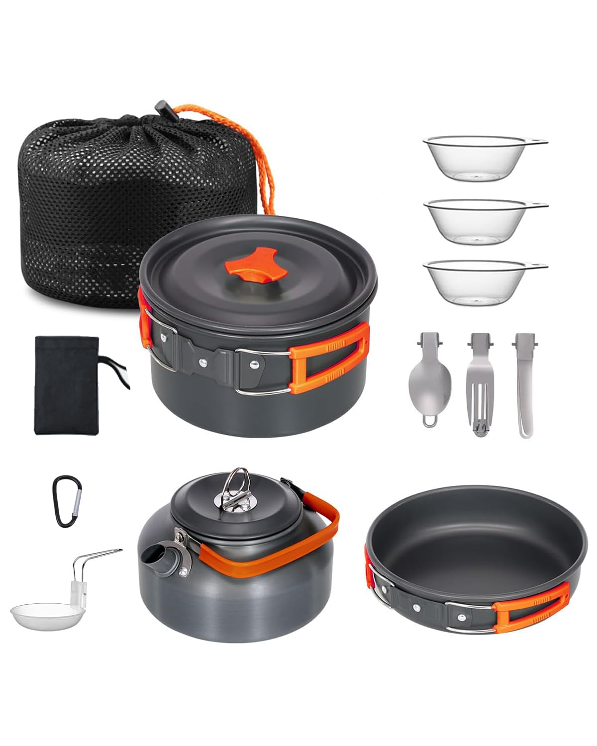 Camping Cookware Kit, Portable 1-2 People Camping Cooking Set, Lightweight Non-Stick Camping Pot and Pan Set with Spoon Fork Cutter for Outdoor Travel Camping Hiking Picnic BBQ