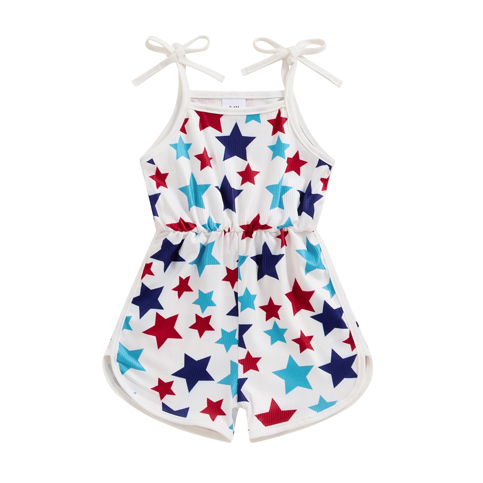BeQeuewll Toddler girl 4th of July Outfit Tie-up Spaghetti Straps Stars USA Romper 12M 18M 2T 3T 4T Girls 4th of July Outfits