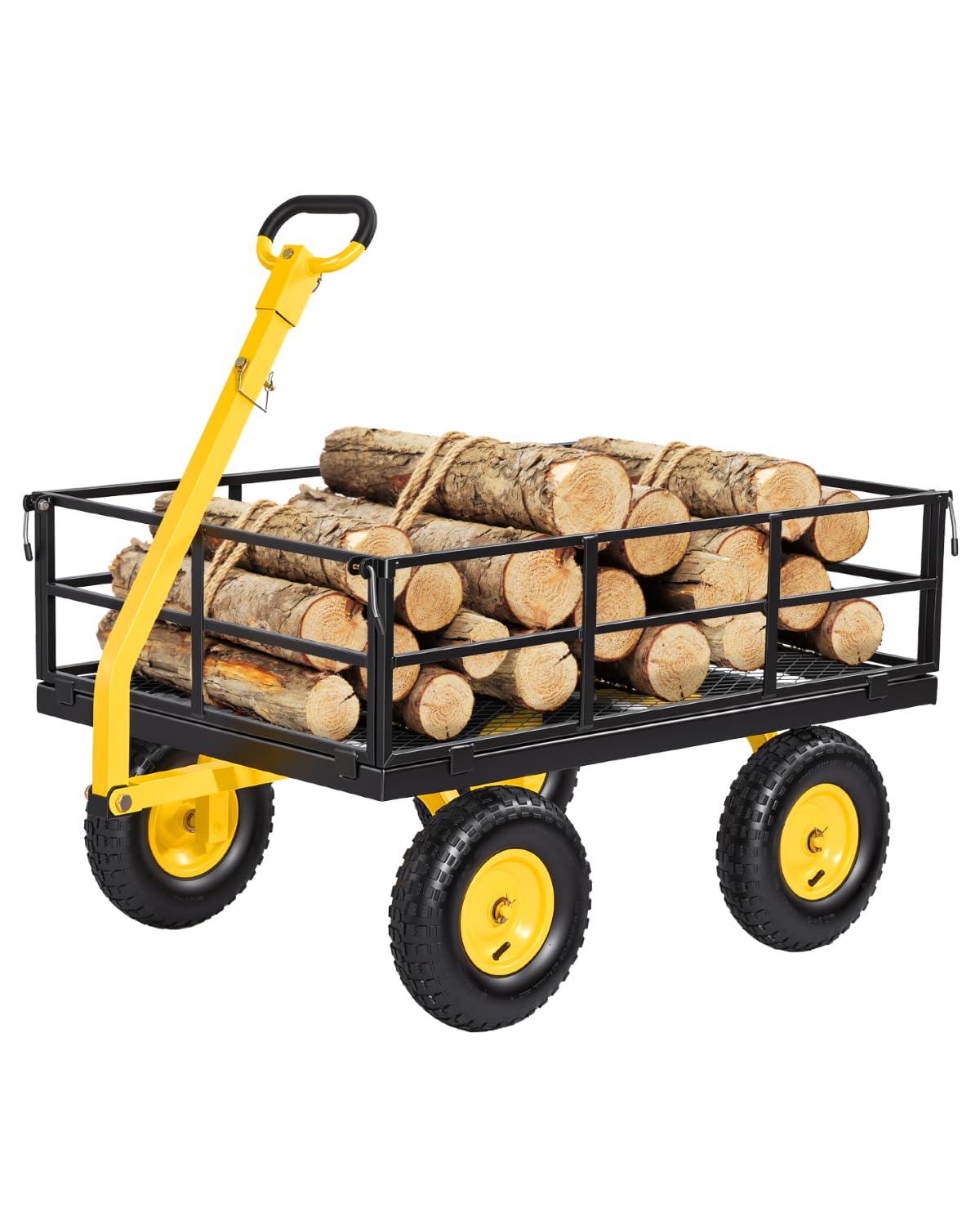 VEVOR Steel Garden Cart, 1200 lbs Heavy Duty Pullable Garden Wagon Yard Cart, 2 in 1 Outdoor Metal Utility Wagon Yard Trailer with 13" All Terrain Tires, Mesh Detachable Sides and 180° Rotating Handle