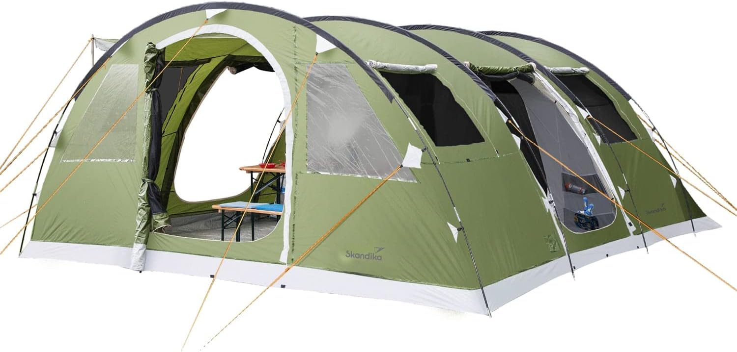 Skandika Gotland 6 man tunnel tent | large family tent, sewn-in groundsheet, 5.000 mm water column, sleeping cabin with partition, big 13 m² living area, mosquito mesh, camping tent 6 person