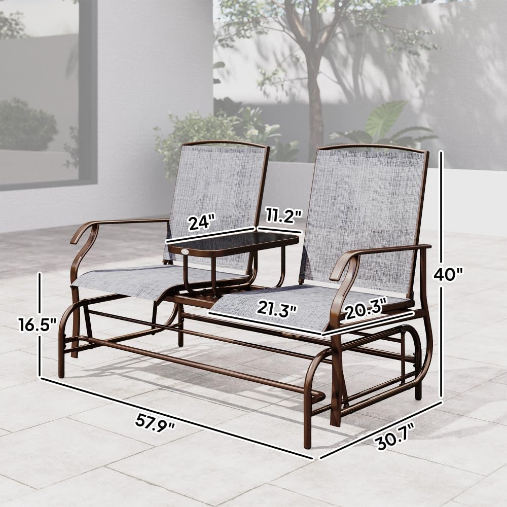 Outdoor Glider Swing Set with Center Coffee Table and Matching Chairs for Patio or Deck