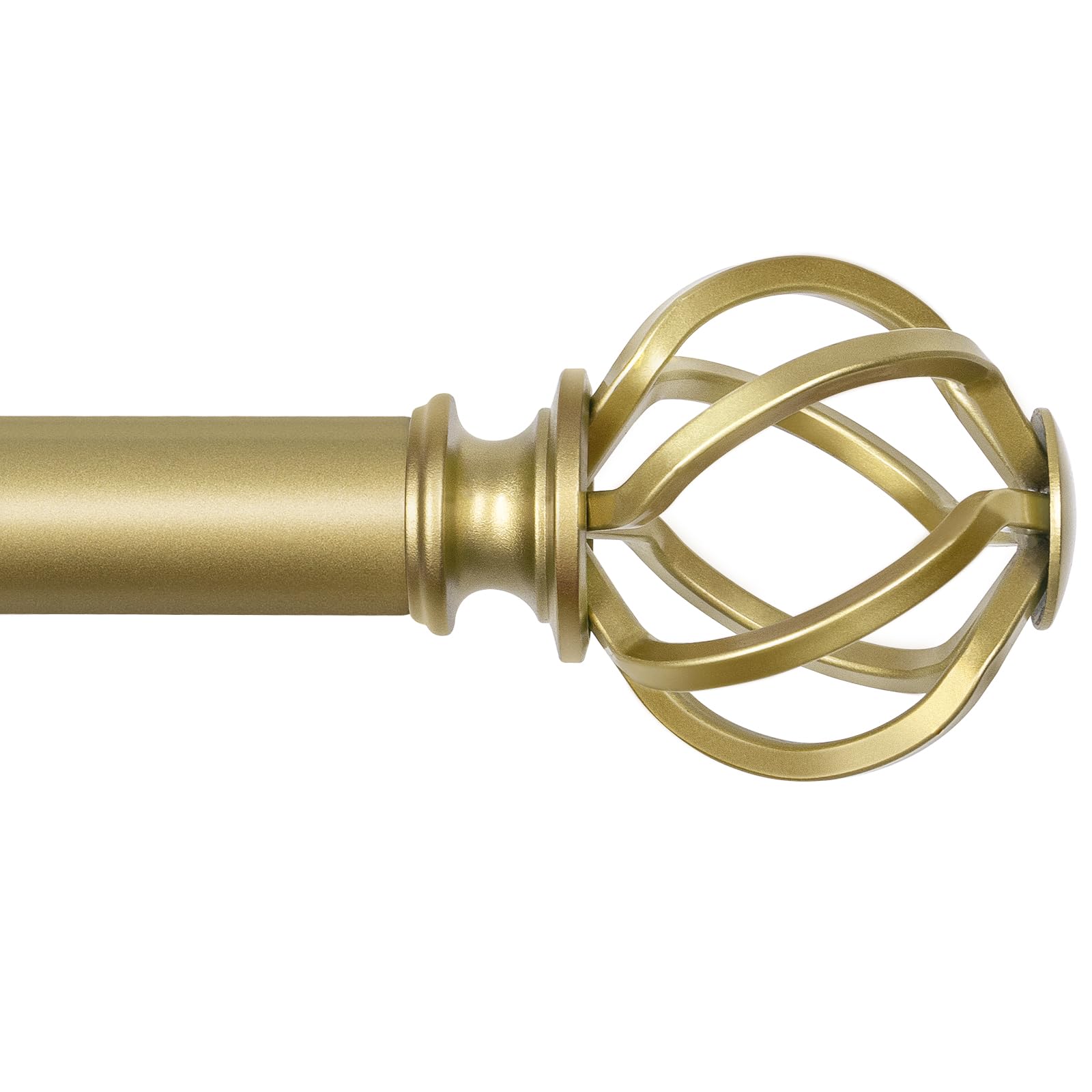 KAMANINA 1 Inch Curtain Rod Single Window Rod 72 to 144 Inches (6-12 Feet), Warm Gold Curtain Rods for Windows, Twisted Cage Finials