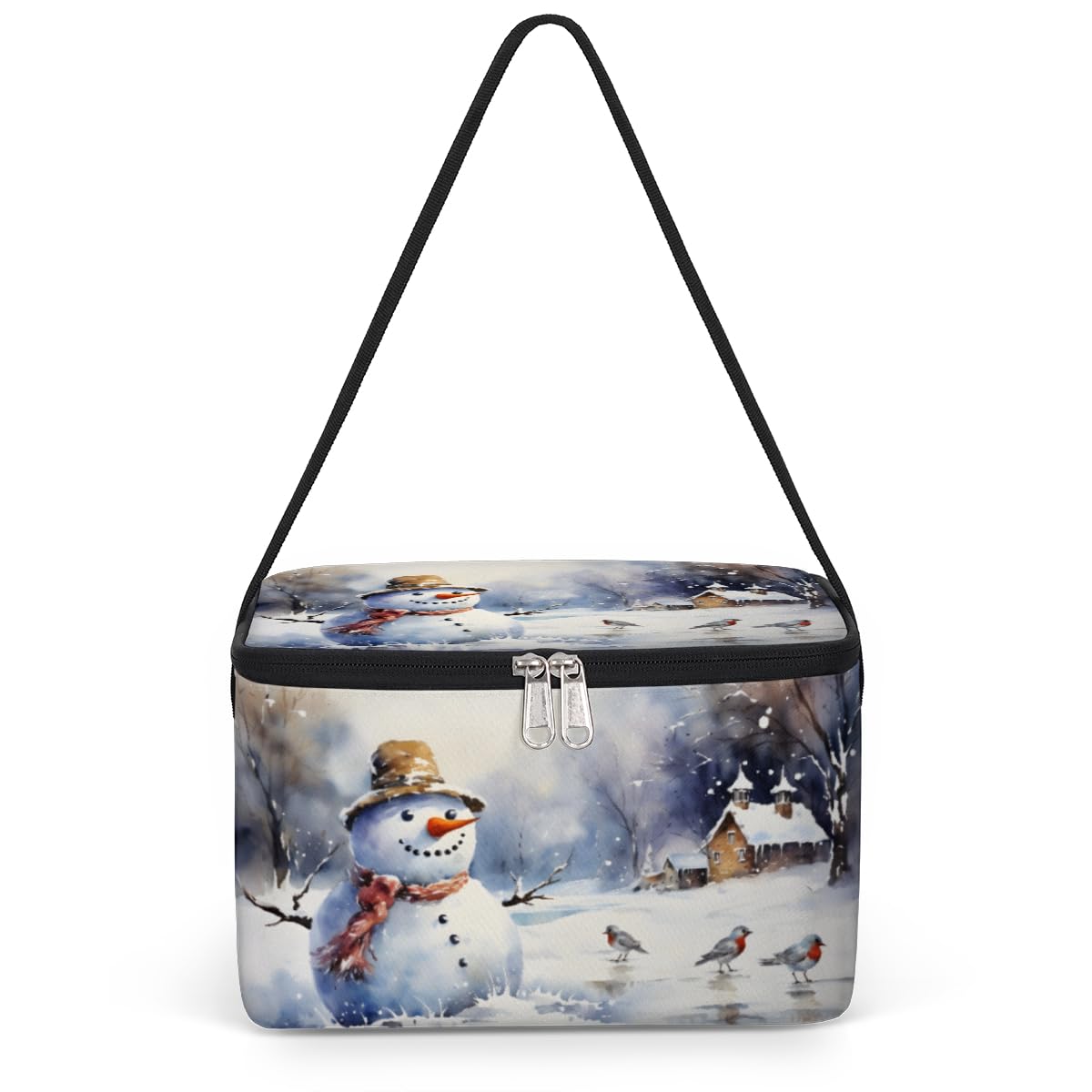 GzLeyigou Xmas Christmas Snowman Lunch Bags for Women Men 9 Cans, Hot & Cold Food Delivery Bag Insulated Grocery Bag Insulated Lunch Box Cooler Bag for Office Work Picnic Beach