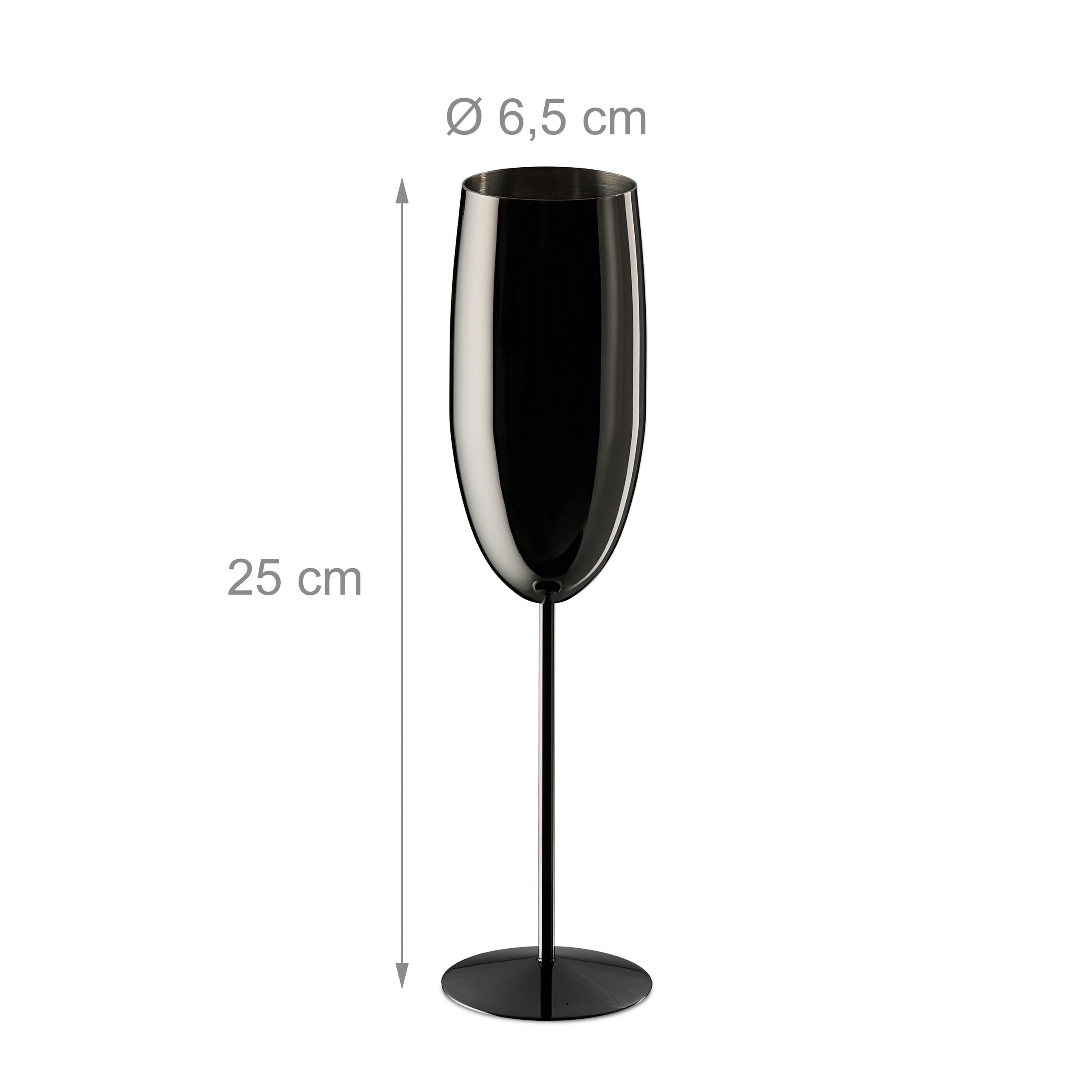 Relaxdays Sektgläser Edelstahl, 4er Set, bruchsicher, Lange Kühlwirkung, 250 ml, Champagnergläser für unterwegs, schwarz
