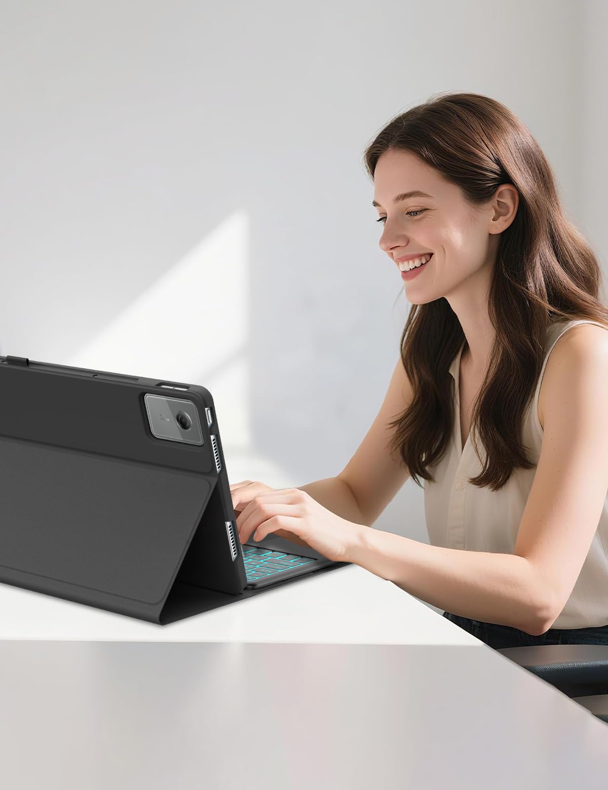 Für Idea Tab Plus 12.1" Hülle mit Touchpad & Beleuchtung QWERTZ | Mit 7-Farben Beleuchtung & Touchpad - Premium für Produktivität, Für Lenovo Idea Tab Plus Tablet 12.1 Tastatur Schwarz