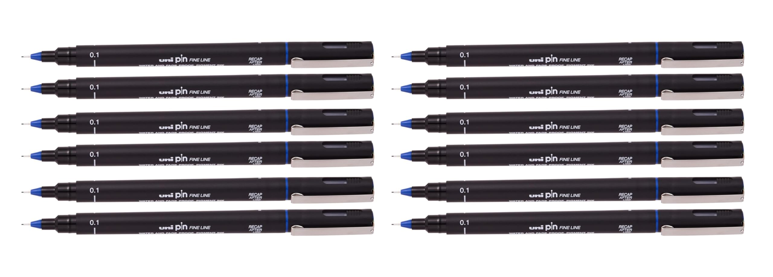 uni-ball Pin Fine Line Drawing Pen, Blue, 0.1 mm Thick, Pack of 12