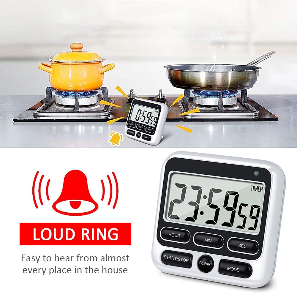 Temporizador de Cocina Digital de Pantalla Grande, Temporizador Digital Cuadrado, Cuenta atrás, Despertador, cronómetro para Dormir (Negro)