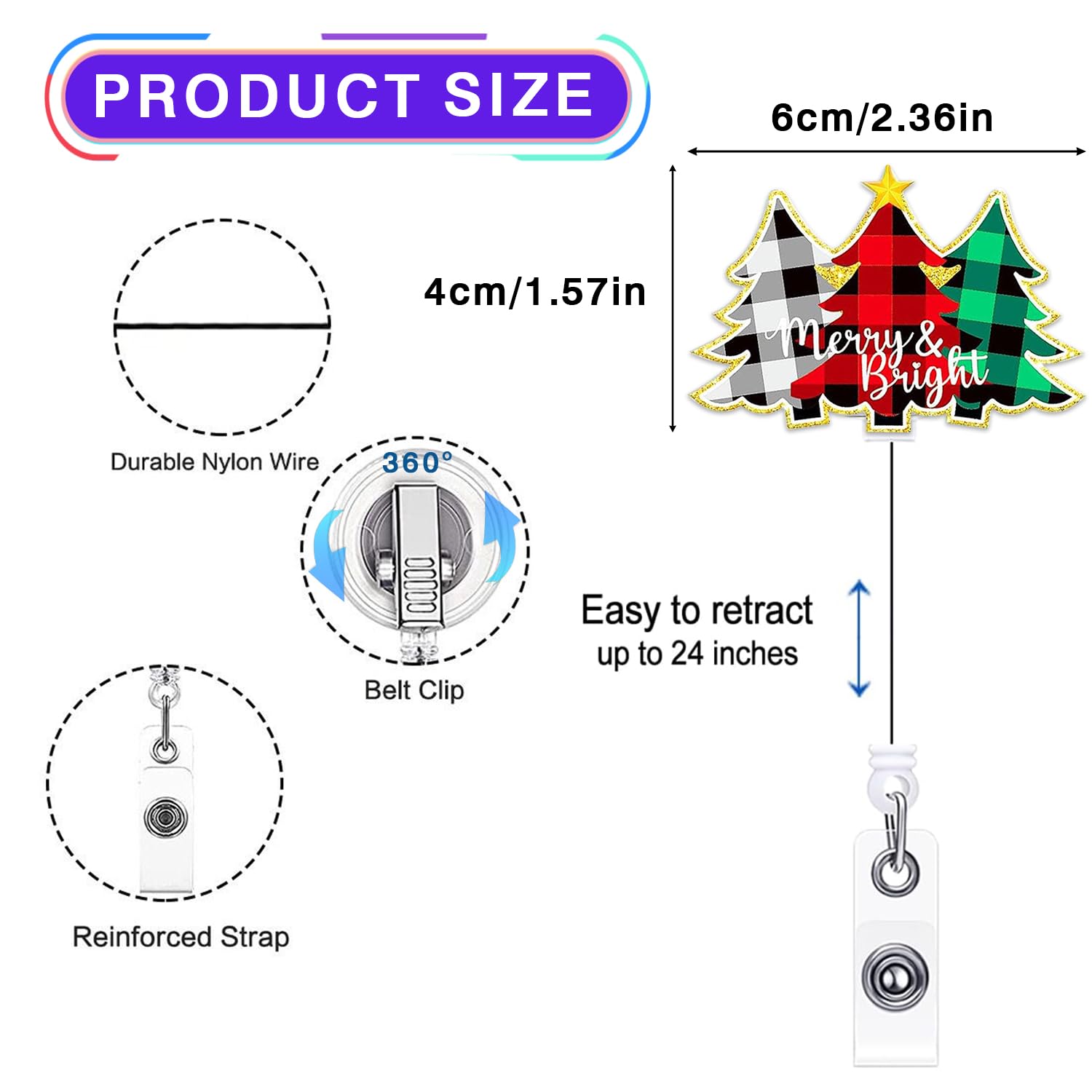 Fun Christmas Tree Badge Reel For Nurses & Teachers – Retractable Nurse Badge Holder With 24" Cord & Alligator Clip, Cute Medical Worker Accessory - View #5