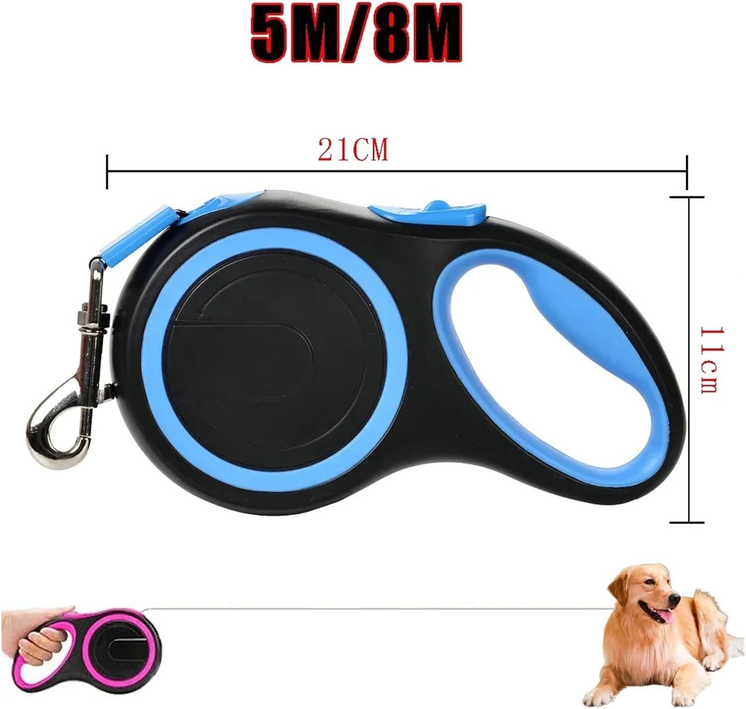 8M Retractable Pet Leash Universal Compatible with Cats Dogs Hiking Running(Rose Red-1128,8m)