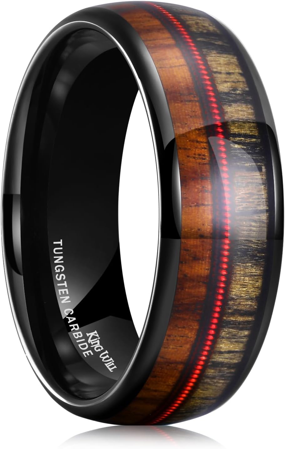 King Will Tungsten Wedding Band for Men 8mm Domed Ring Arrow/Guitar String Inlay Promise Ring for Him Comfort Fit