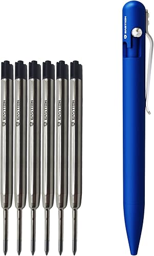 BASTION Bolígrafo de aluminio con 6 recambios de tinta negra de gel, bolígrafo de acción de perno de lujo, cuerpo de metal, punta fina (0.020 in)